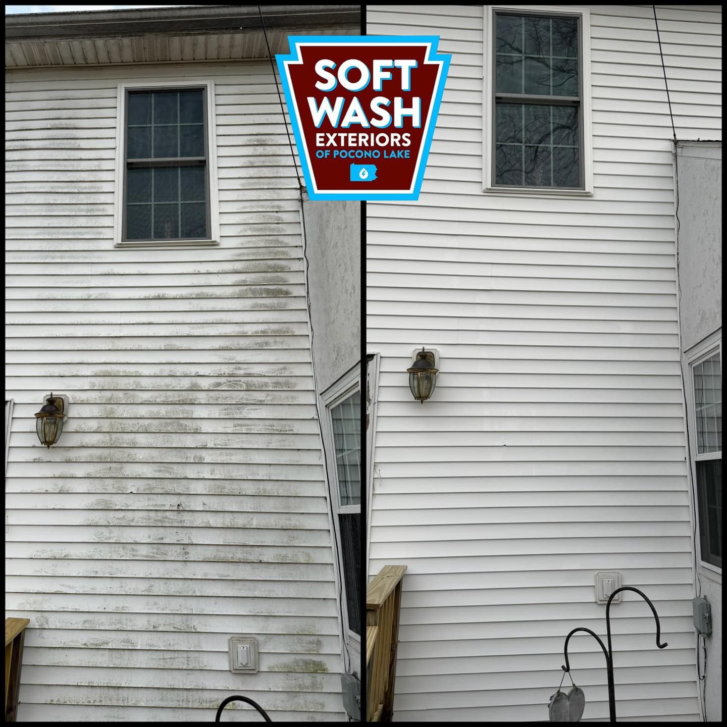 White vinyl siding severe mold before / clean after