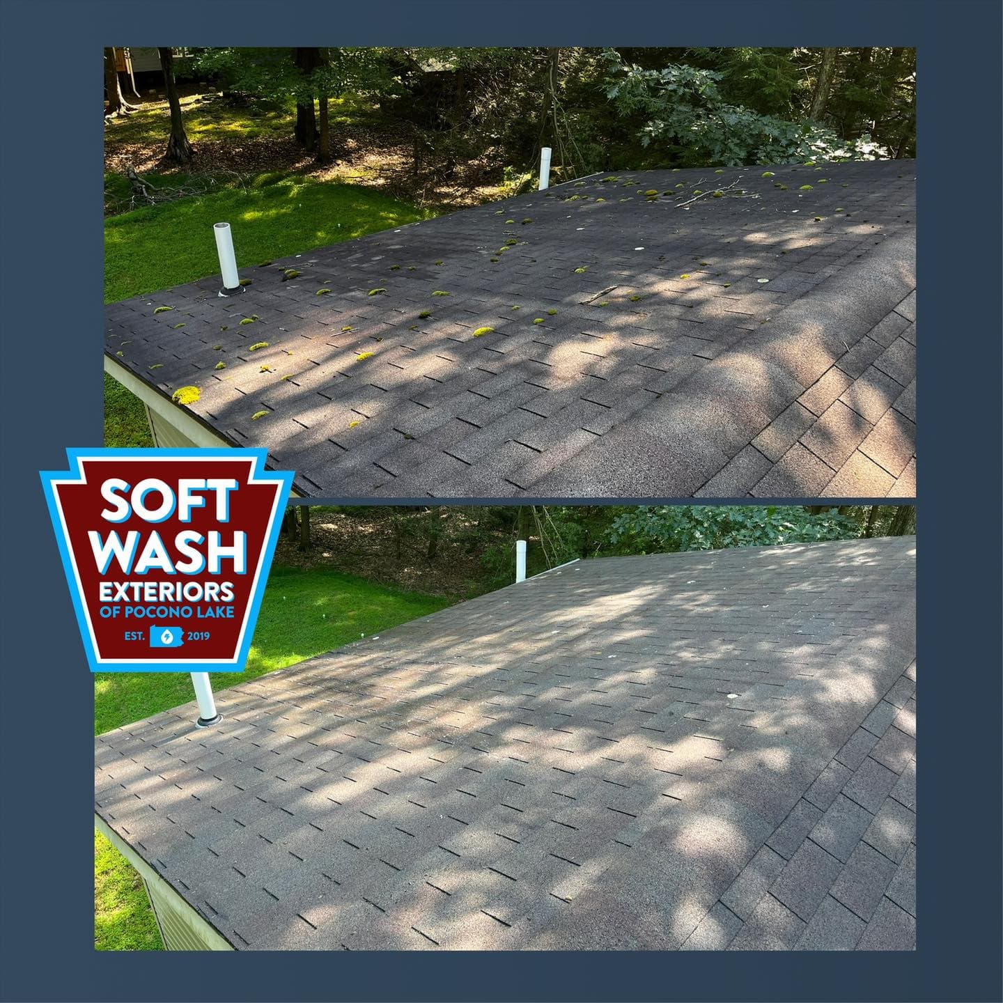 Shingle roof debris/discoloration before/after
